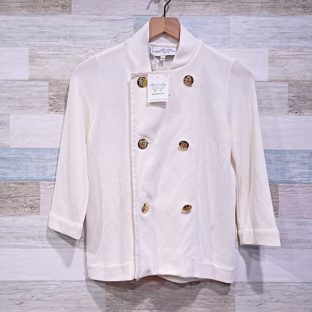 Bognar & Piccolini Double Breasted Lady Jacket Cream Gold Buttons Womens S XS